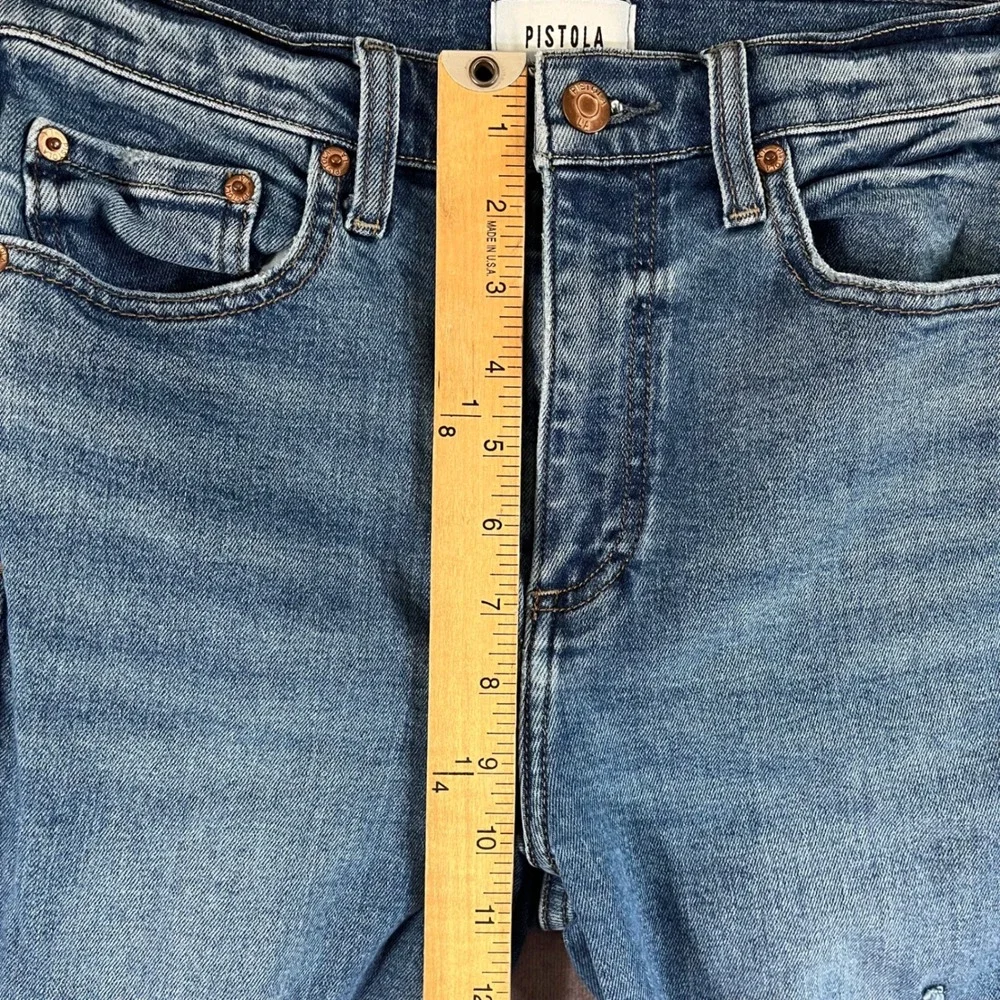 Pistola High Rise Straight Leg Jeans Womens 27 Medium Wash Blue Raw Hem Distress